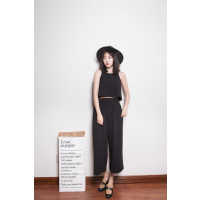 MolaLuna2018春秋时尚休闲女士韩版雪纺阔腿衣裤女士套装