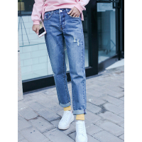 MolaLuna2018夏季新品四季女士破洞长裤牛仔裤女士