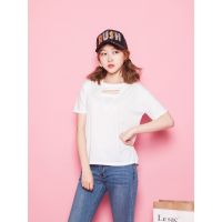 MolaLuna2018夏季常规款女士纯色镂空T恤女