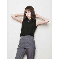 MolaLuna2018夏季女士无袖雪纺衫黑女士衬衫