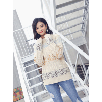 MolaLuna2018新品秋季直筒宽松杏色麻花针织套头毛针织衫毛衣女士