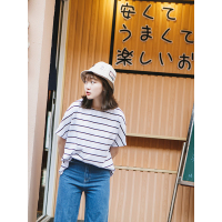 MolaLuna2018夏季新品条纹撞色拼接T恤女士