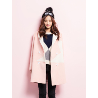 MolaLuna女士冬季时尚都市收腰显瘦星星拼接大衣 女