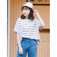 MolaLuna夏季女士常规款新品韩版条纹宽松百搭显瘦短袖T恤女