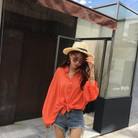 MolaLuna2018年秋季女士宽松百搭韩版七分袖女士衬衫