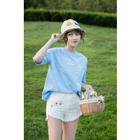 MolaLuna2018夏季常规款女士韩版学院刺绣宽松短袖T恤女