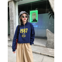 MolaLuna韩版短款印花街头学院风秋冬卫衣