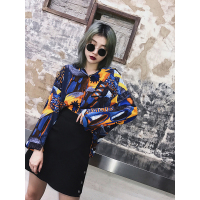 MolaLuna韩版百搭印花街头潮衬衫