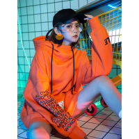 嘻哈oversize字母印花高领连帽女式加绒卫衣潮