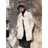 新款韩版加厚chic中长款侧开叉口袋毛毛绒外套女潮