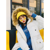 chic韩版抽绳收腰连帽棉服外套女ins大毛领工装棉衣加厚学生