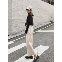裤子女2018新款韩版宽松百搭松紧高腰坠感直筒裤休闲阔腿裤