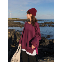 2018新款韩版chic绑带假两件卫衣女秋抓绒宽松上衣