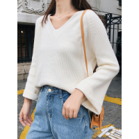 2018秋冬女装韩版喇叭袖毛衣女百搭宽松针织衫F5190