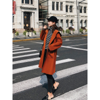 2018秋冬女装新款中长款收腰连帽长袖毛呢外套女F5247