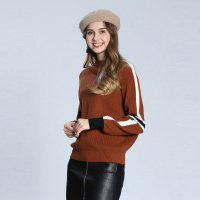 韩版拼色半高领套头长袖短款针织衫