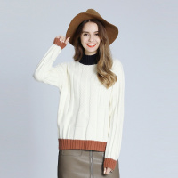 时尚气质拼色套头宽松长袖打底针织衫