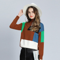 个性宽松半高领撞色常规款女款毛衣