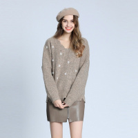 时髦宽松撕破毛边套头长袖毛衣针织衫