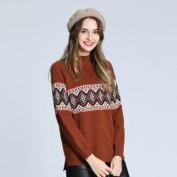 复古学院风半高领菱形提花毛衣针织衫