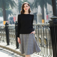 女款圆领衬衣A字格子裙显瘦套装