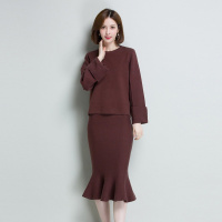 宽松百搭针织衫包臀鱼尾裙两件套