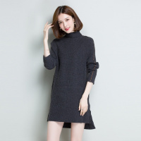 女款半高领纯色百搭套头打底针织连衣裙
