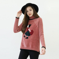 女款半高领卡通图案显瘦百搭套头针织衫毛衣