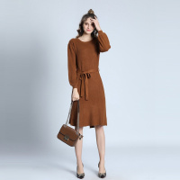 复古泡泡袖系带显瘦长款连衣裙