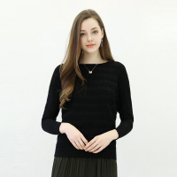 女款春装纯色圆领宽松打底针织衫
