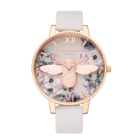 OLIVIABURTON 英国进口圆形少女时尚休闲水彩绘3D蜜蜂皮带 清新石英表 女OB16PP41