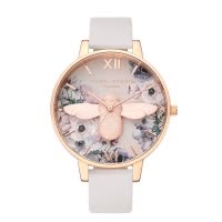OLIVIABURTON 英国进口圆形少女时尚休闲水彩绘3D蜜蜂皮带 清新石英表 女OB16PP41