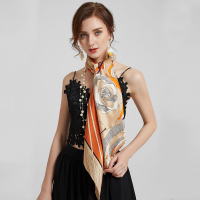 WILLIAM&KATE（威廉凯特）2018春夏新款真丝丝巾大方巾围巾披肩两用玫瑰印花重磅桑蚕丝方巾