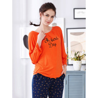 爱帝春夏季女式吉祥鸟印花长袖长裤家居服套装