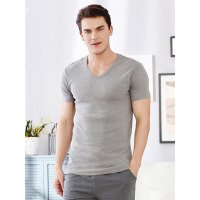 爱帝男士夏季款V领短袖T恤棉质舒适透气竹纤维短袖衫单件