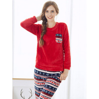 爱帝秋冬季情侣珊瑚绒厚款长袖圆领舒适保暖家居服套装