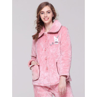 爱帝冬季女士法兰绒夹棉加厚家居服套装全聚酯纤维翻领保暖居家