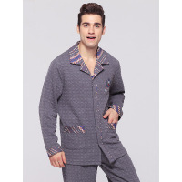 爱帝秋冬休闲男士印花三层夹丝棉长袖长裤睡衣男加厚纯棉家居服套装