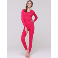 爱帝 秋冬保暖内衣女纯色加厚款V领蕾丝花边刺绣亲肤舒适秋衣秋裤套装