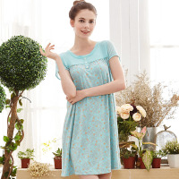 爱帝夏季女士佩斯利短袖中长款睡裙女莫代尔韩版薄款清新可外穿睡衣