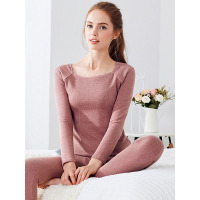 爱帝内衣加厚加绒女士暖衣青年秋衣秋裤花纱珊瑚绒蕾丝花边方领保暖套装