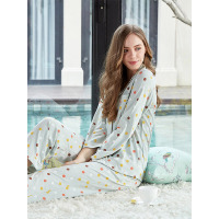 爱帝秋冬女士彩色波点家居长袖套可外穿甜美青年棉莫睡衣家居服套装