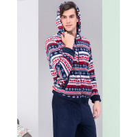 爱帝秋冬家居服男连帽领印花卡通珊瑚绒套装女士休闲中厚家居服可外穿