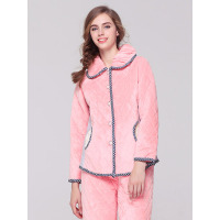 爱帝女士暖冬新品拼色夹棉加厚防寒家居服套装