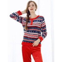 爱帝情侣秋冬季珊瑚绒中厚款假门襟长袖圆领舒适印花保暖家居服套装