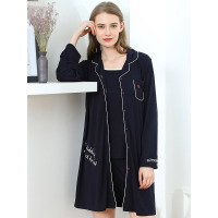 爱帝春夏款女士纯色薄款吊带睡衣家居休闲短袖宽松长袍三件套装