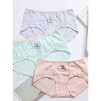 爱帝内裤女士纯棉里裆中腰彩棉少女风全棉三角裤简约裤头三条组合装