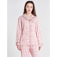 爱帝新款女式长袖长裤家居套简约女空调服套图案睡衣女纯棉套装