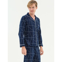 爱帝新款纯棉男式睡衣休闲服空调服男士睡衣新款长袖长裤家居服套装