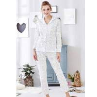 爱帝情侣水墨馨香印花男女长袖纯棉家居服春秋可穿套装